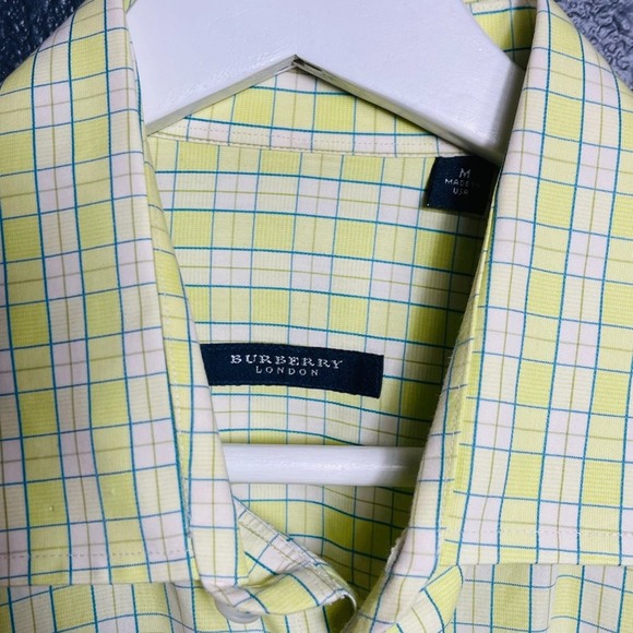Burberry Men's Light Yellow And White Plaid Button-Up Long Sleeve Shirt Size M - Picture 4 of 10